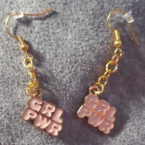 Gold Pink 'GRL PWR' Dangle Earrings